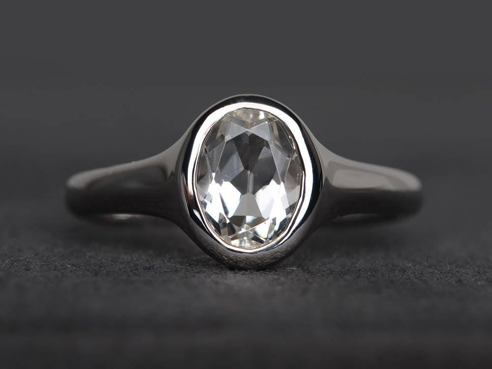Natürliche Weiße Topas Ring Ovale Geschliffene Edelstein Sterling Silber Versprechen von XiaoCuiJewelry