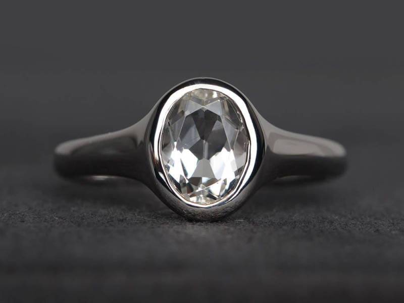 Natürliche Weiße Topas Ring Ovale Geschliffene Edelstein Sterling Silber Versprechen von XiaoCuiJewelry