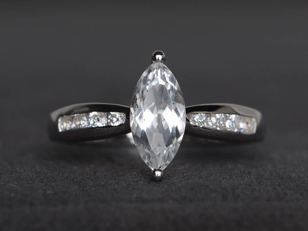 Natürliche Weiße Topas Ring Verlobungsring Marquise Schnitt Edelstein Sterling Silber Geschenke von XiaoCuiJewelry