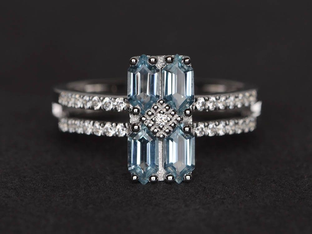 Natürlicher Aquamarinring Blaue Edelsteinringe Verlobungsringe März Geburtssteinring Individuelles Design von XiaoCuiJewelry