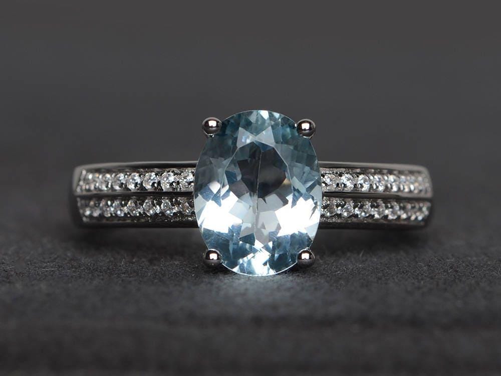 Natürlicher Aquamarinring Vintage-Vorschlagring Ovalschliff-sterlingsilberring März-Geburtssteinring von XiaoCuiJewelry