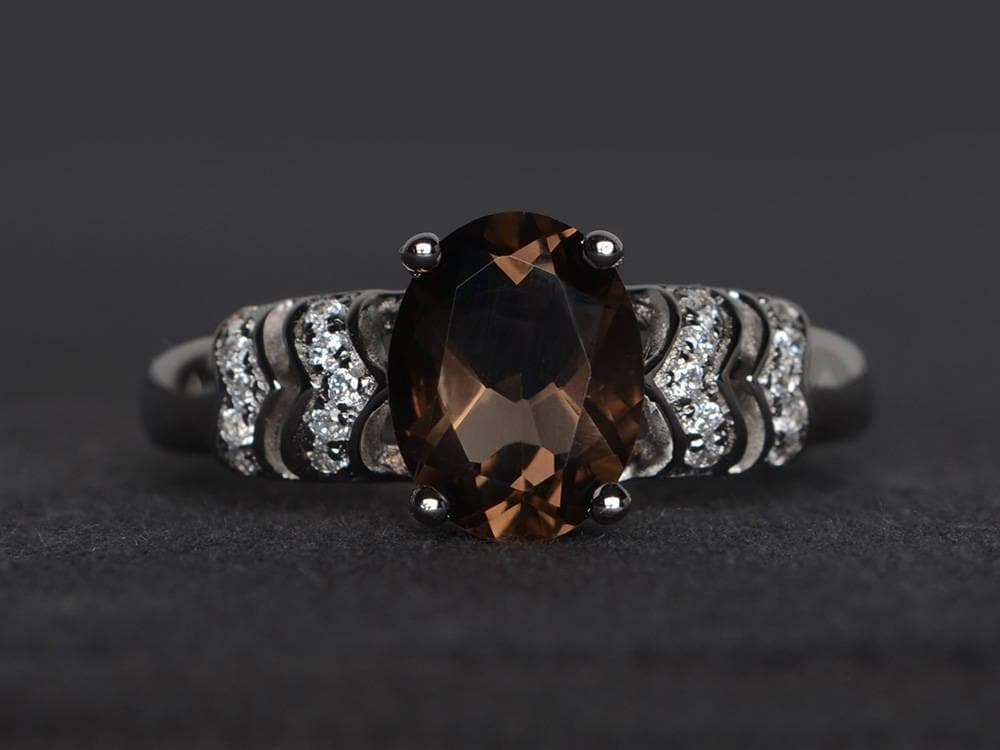 Natürlicher Rauchquarzring Verlobungsring Ovaler Geschliffener Brauner Edelstein Sterlingsilberring von XiaoCuiJewelry