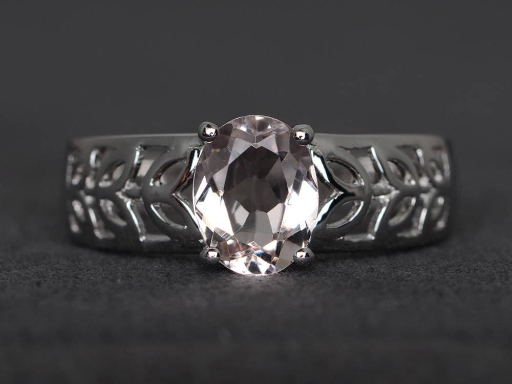 Ovale Natürlicher Rosa Morganit Jubiläumsring Rosa Edelstein Sterling Silber Ring Solitär von XiaoCuiJewelry