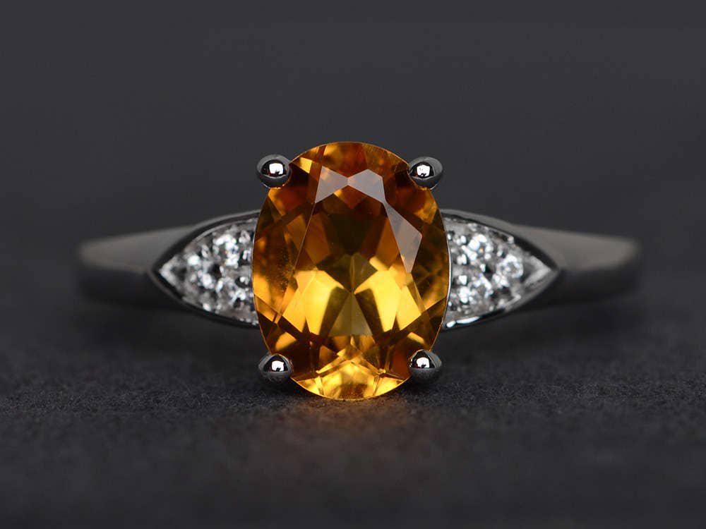 Ovalschliff Verlobungsring Natürliche Citrin Ring Gelber Steinring Sterling Silber November Geburtssteinring von XiaoCuiJewelry