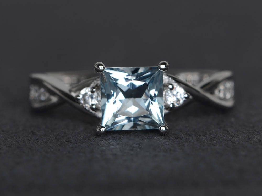 Princess Cut Aquamarin Verlobungsring Sterling Silber Ring März Geburtsstein von XiaoCuiJewelry