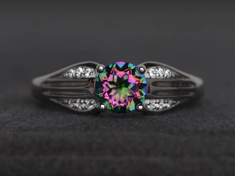 Regenbogen-Topasring Rund Geschliffener Regenbogen-Edelstein Sterling Silber Ring von XiaoCuiJewelry