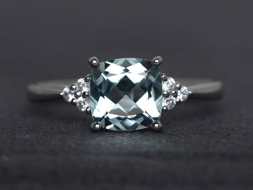 Ringkissen Aquamarinring Verlobungsring Blauer Edelsteinringe Sterling Silber Ring Geburtsstein Geburtstagsring März von XiaoCuiJewelry