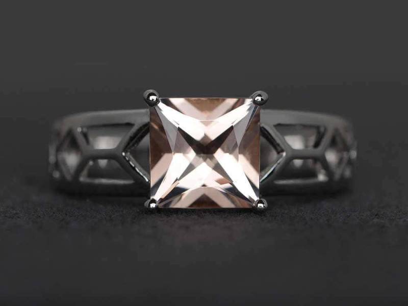 Rosa Morganit Ring Pink Verlobungsring Edelstein Prinzessinschliff Sterling Silber Solitär von XiaoCuiJewelry