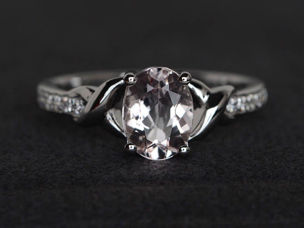 Rosa Morganit Ring Verlobungsring Sterling Silber Oval Edelstein von XiaoCuiJewelry