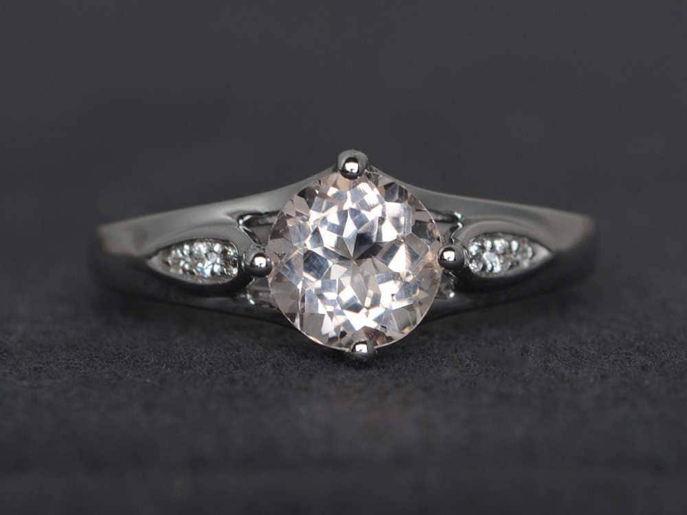Rosa Morganit Verlobungsring Edelstein Ring Sterling Silber Runden Schliffring von XiaoCuiJewelry