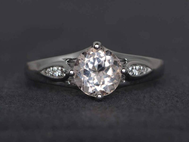 Rosa Morganit Verlobungsring Edelstein Ring Sterling Silber Runden Schliffring von XiaoCuiJewelry