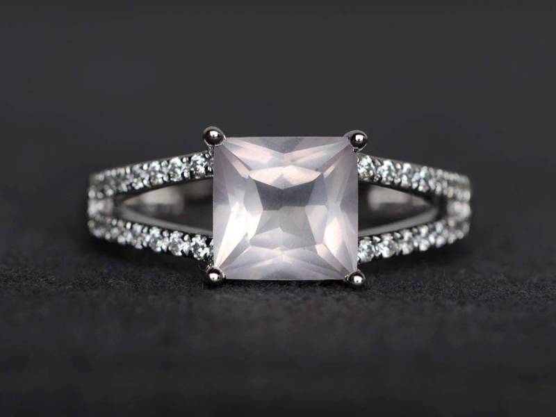 Rosa Quarz Natürlich Rosa Ring Ehering Edelstein Sterling Silber Frauen Schmuck von XiaoCuiJewelry
