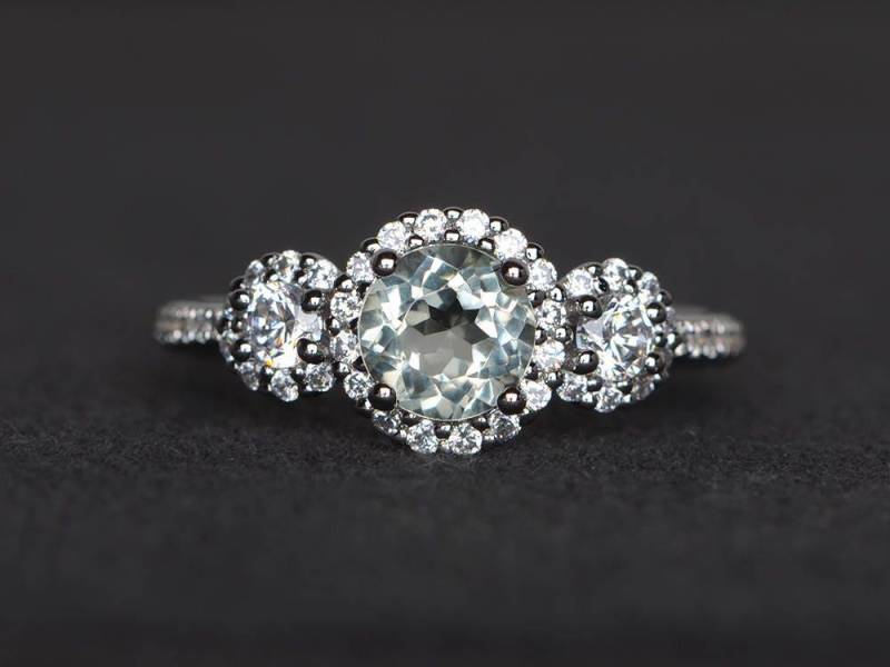 Runde Geschnittene Echte Grüne Amethyst Ring Ehering Edelstein Sterling Silber von XiaoCuiJewelry