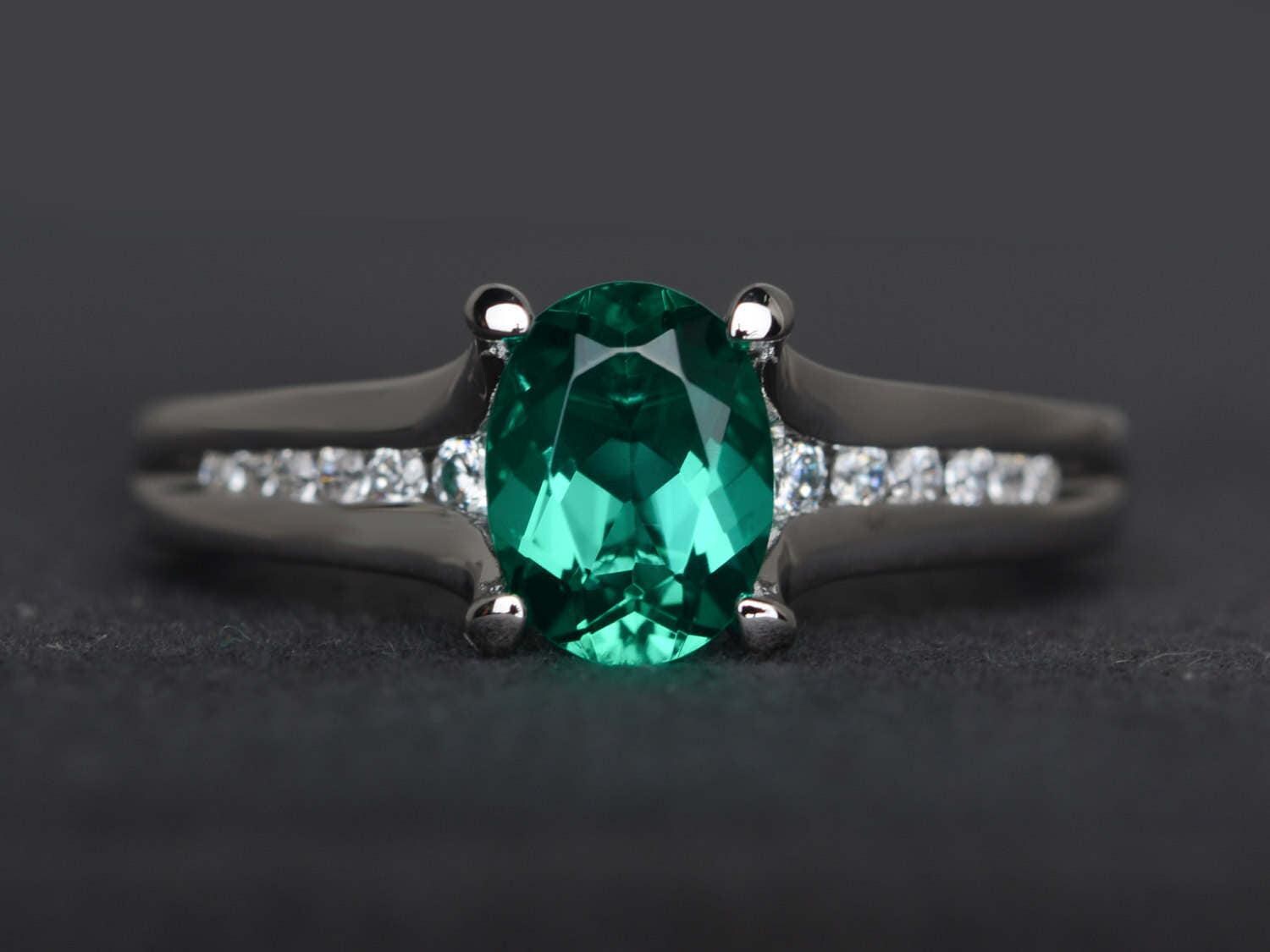 Smaragdring Smaragd Im Ovalschliff Verlobungsring Grüner Edelsteinring Sterling Silber Ring Mai Geburtstag Jubiläum von XiaoCuiJewelry