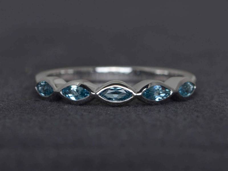 Trauringe London Blautopasring Verlobungsring Marquiseschliff Edelsteinring Sterlingsilberring von XiaoCuiJewelry