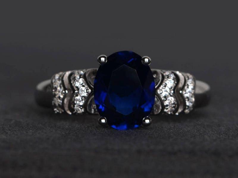 Versprechen Ring Blauer Saphir Oval Geschnitten Blaue Edelstein Sterling Silber September Geburtsstein von XiaoCuiJewelry