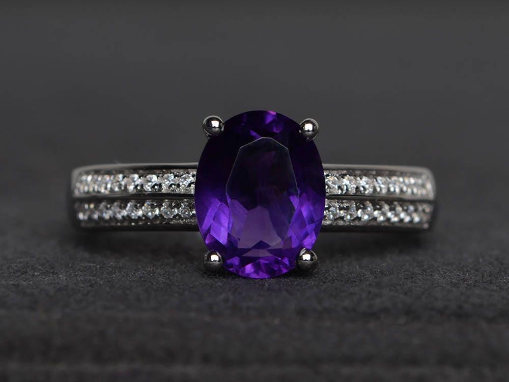 Versprechen Ring Natürliche Amethyst Ovalschliff Lila Edelstein Sterling Silber Februar Geburtsstein von XiaoCuiJewelry