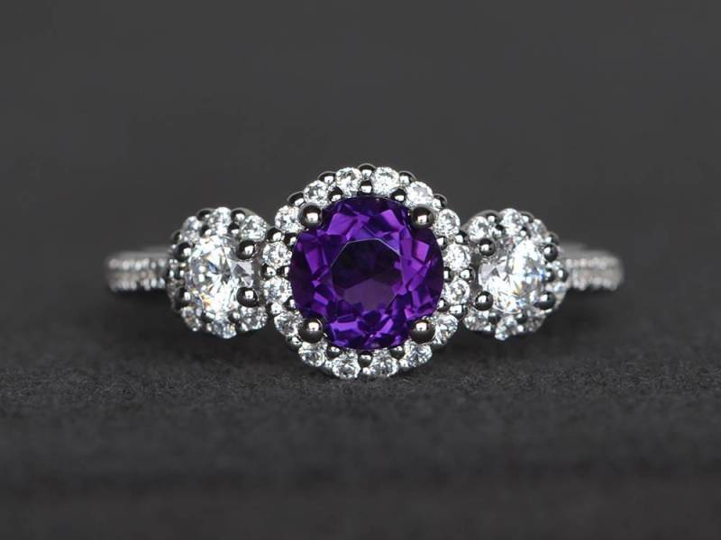 Versprechen Ring Runde Natürliche Amethyst Lila Edelstein Sterling Silber Februar Geburtsstein Versprechen Ring Runde Natürliche Amethyst Lila Edelstein Sterling Silber Februar Geburtsstein von XiaoCuiJewelry