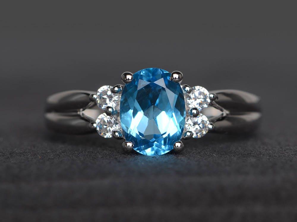 Vorschlag Ring Schweizer Blautopas Ovalschliff Blauen Edelstein Sterling Silber von XiaoCuiJewelry