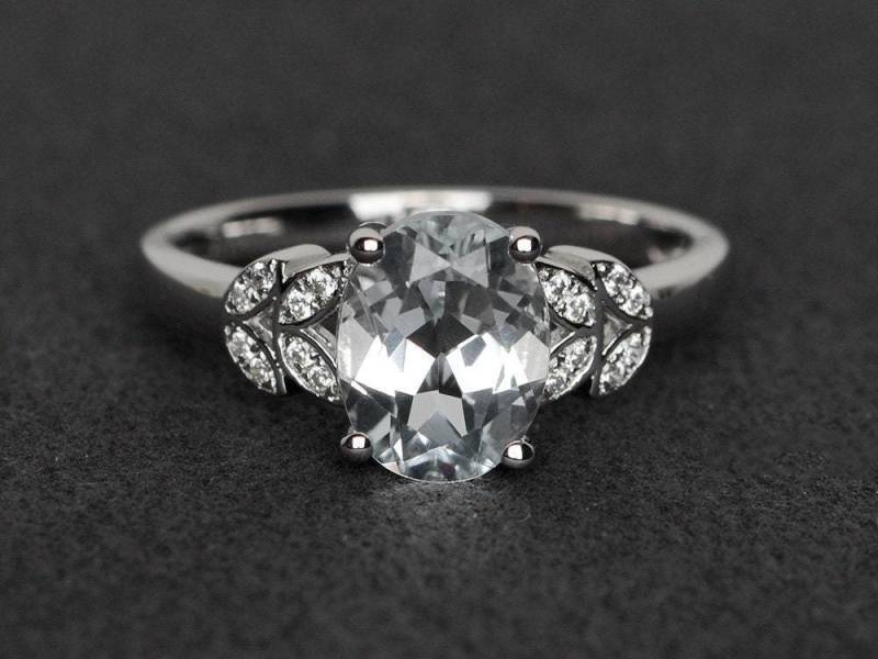 Weißer Topasring Ovalschliff Verlobungsring Silber Topas Ehering Edelsteinring von XiaoCuiJewelry
