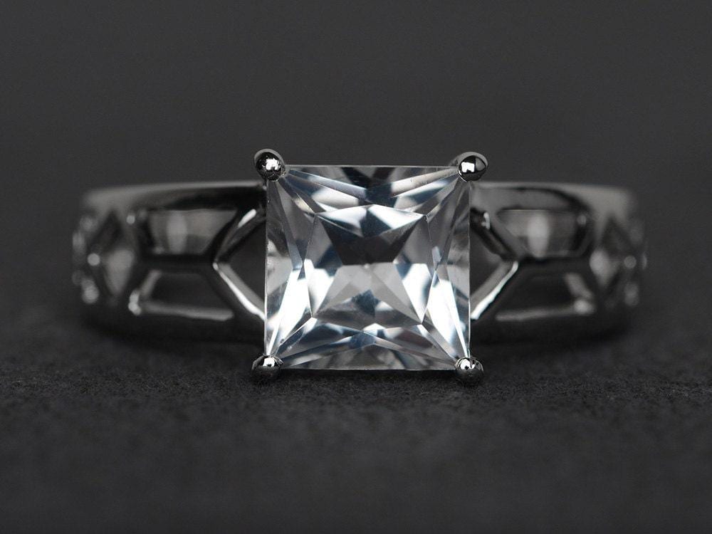 Weißer Topasring Solitärring Prinzessinnenring Verlobungsring Feiner Silberring Mit Edelstein von XiaoCuiJewelry