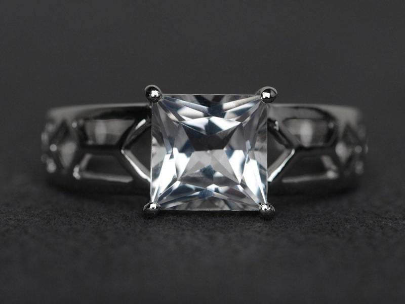 Weißer Topasring Solitärring Prinzessinnenring Verlobungsring Feiner Silberring Mit Edelstein von XiaoCuiJewelry