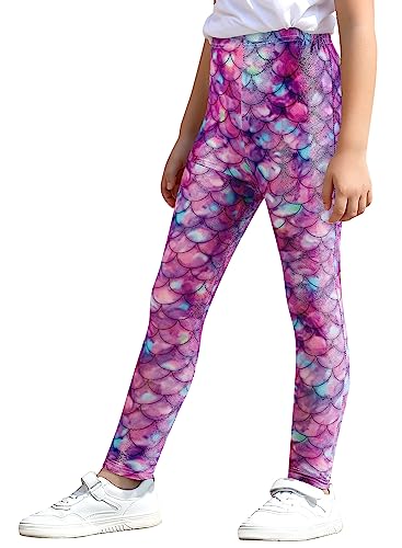 XiaoMoSha Mädchen Stretchy Leggings Meerjungfrau Drucke Lang Hosen Tanz tragen für Kinder, 1 Pack, Lila Meerjungfrau, 10-11 Jahre von XiaoMoSha