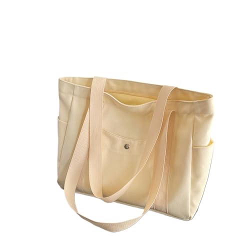 Xiaocao8 Große Canvas-Tragetasche mit Reißverschluss, Multi-Pocket-Schulterhandtasche für Damen, dicke Stofftasche mit doppelten Griffen, Beige, Large Xiaocao8 Große Canvas-Tragetasche mit Reißverschluss, Multi-Pocket-Schulterhandtasche für Damen, dicke Stofftasche mit doppelten Griffen, Beige, Large von Xiaocao8