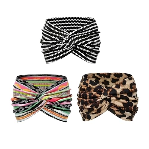 Bedrucktes Kreuz-Yoga-Stirnband, breites Haar-Accessoire für Damen, verstellbare Passform, Yoga-Stirnbänder und tägliche Haarbänder (3 Stück-B, Einheitsgröße) von XiaoerYu