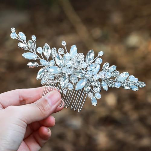 Xiaohui887 Brautschmuck Hochzeit Kristall Haarkamm Handgemachte weiße Perle Legierung Strass Haarspangen Braut Kopfschmuck funkelnde Haarnadel Seitenkämme Haarschmuck für Frauen Mädchen von Xiaohui887