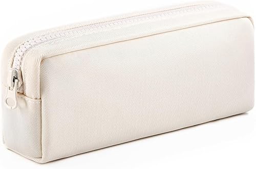 Xiaohui887 Federmäppchen mit großem Fassungsvermögen, reine Farbe, Stifteetui mit Reißverschluss, Schreibwaren-Aufbewahrungstasche für Erwachsene, Studenten, Offiziere, Cremeweiß, beige, QF von Xiaohui887