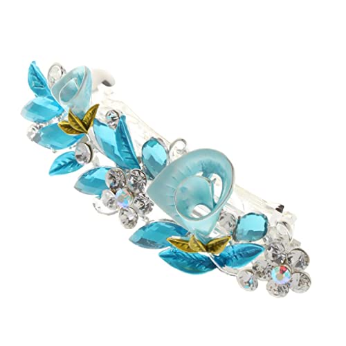Glänzende Strass-Haarspange mit Blume, Kristall-Haarspange für Frauen und Mädchen, bezaubernde Legierungs-Haarnadel mit Kristallblättern, perfektes Geschenk für Freunde und Familie, 9,5 cm, Blau von Xiaojikuaipao