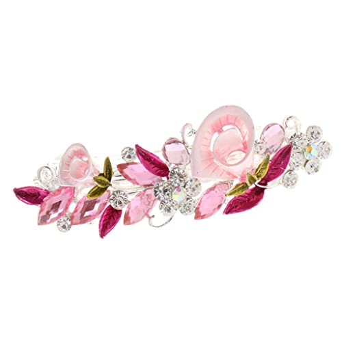 Glänzende Strass-Haarspange mit Blume, Kristall-Haarspange für Frauen und Mädchen, bezaubernde Legierungs-Haarnadel mit Kristallblättern, perfektes Geschenk für Freunde und Familie, 9,5 cm, Rosa von Xiaojikuaipao