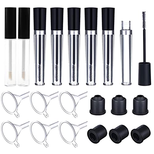 Travel Mini Mascara Lip Gloss Leere Tubes Vials 8 Flaschen/Set - Nachfüllbare Transparente Mini Mascara und Lipgloss Behälter - 6 Mascara-Röhrchen, 6 Trichter, 2 Lipgloss-Flaschen - von Xiaojikuaipao