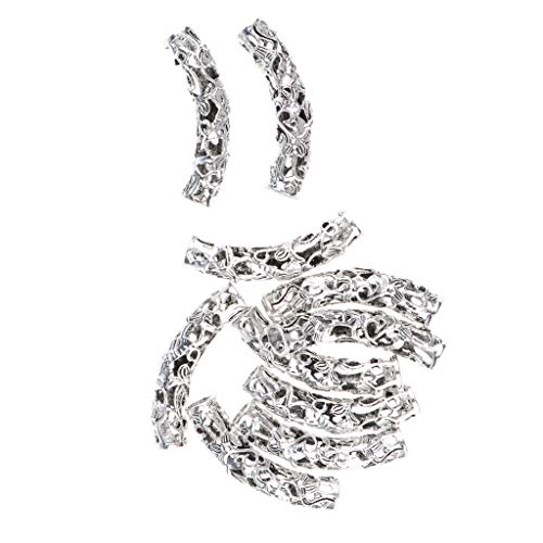 Vintage-Haar-Zopf-Manschettenring-Set – 10 Stück ausgehöhlte Blumenperlen verdrehte Zopf-Schmuckröhren für Haar- und Bartdekoration, Metall-Haarschmuck für Frauen – A von Xiaojikuaipao