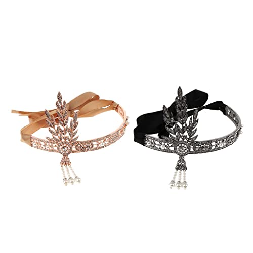 Xiaojikuaipao Vintage 920er Jahre Flapper Stirnband Perle Strass Party Braut Kopfschmuck 2er Pack Elegantes Design für Hochzeit Cocktail Party Tolles Haarschmuck für Frauen von Xiaojikuaipao