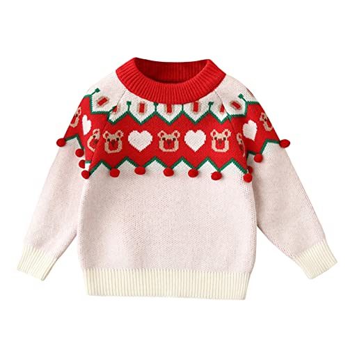 Xiaojiu Kinder Rundhals Christmas Sweater Warme Weihnachtspullover Weihnachts Rentier Kleidung Unisex Baby Weihnachten Baby Outfit Mädchen Baby Outfit Junge von Xiaojiu