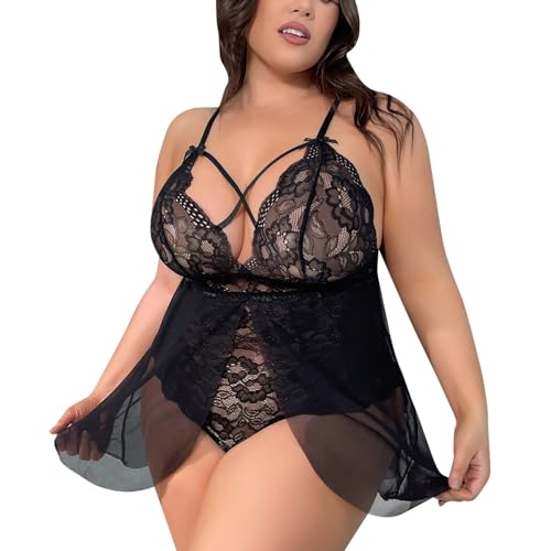 Xiaojiu Leuchtende Große Siza-Unterwäsche Hohle Netzstrümpfe Sexy Dessous Damen Mit Halsband (Black XXXXL) Nachthemd Seide Unterwäsche Frauen Sexy Damen Sexy Body Dessous BH Und Höschen Sets Nachthem von Xiaojiu