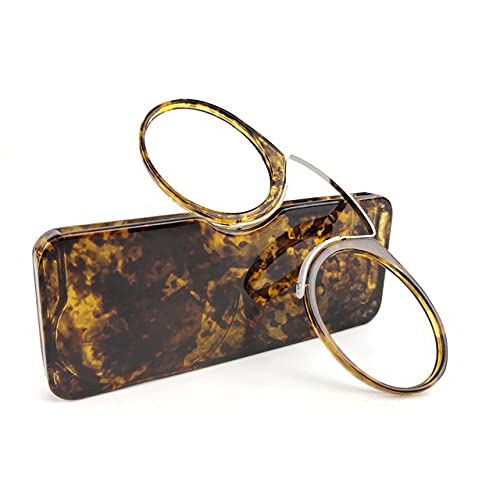 Xiaoki Clip-on-Nasen-Lesebrille für Männer und Frauen,Nasenauflage-Kneifer-Lesebrille für Personen mit hohem Nasenrücken,Mit Spiegelbox und Reinigungstuch (Color : Brown, Size : +3.50) von Xiaoki