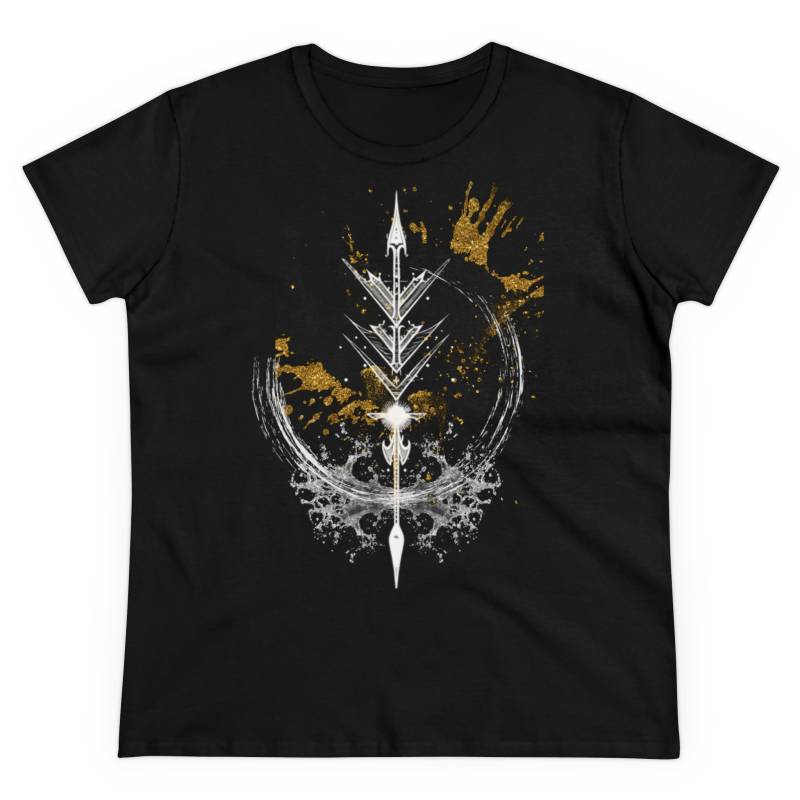 T-Shirt Damen Pfeil/Gold Bogenschießen Bogensport Hobby Geschenk Frau Bio-Baumwolle von XidusDesigns