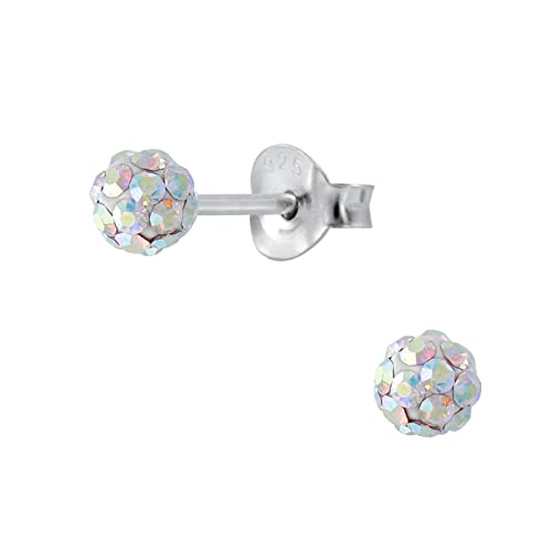 4mm Minni Premium Kugel Kristall 925 Sterling Silber Ohrstecker für Damen und Mädchen (Crsystal AB) von XieXie