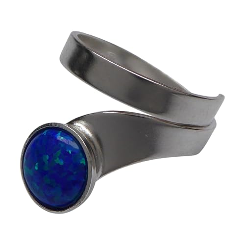 925 Silber Ring verstellbar mit 8mm Opal – Damenring aus Sterling Silber – Opalring in Weiß, Schwarz, Lindgrün, Blaugrün oder Blau – handgefertigt & hypoallergen (Blau) von XieXie