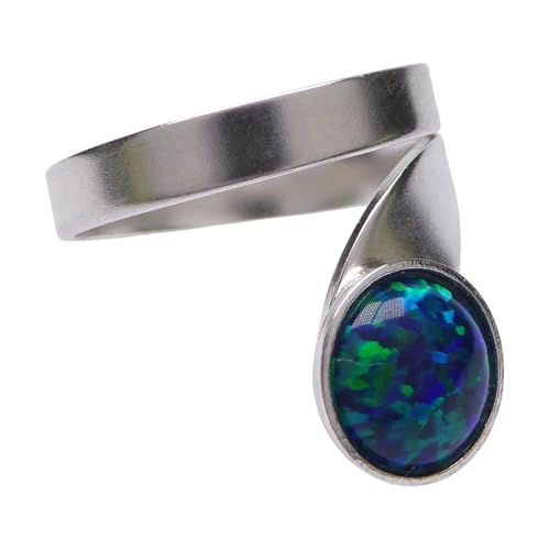 925 Silber Ring verstellbar mit 8mm Opal – Damenring aus Sterling Silber – Opalring in Weiß, Schwarz, Lindgrün, Blaugrün oder Blau – handgefertigt & hypoallergen (Blaugrün) von XieXie