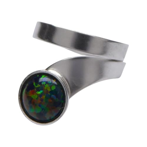925 Silber Ring verstellbar mit 8mm Opal – Damenring aus Sterling Silber – Opalring in Weiß, Schwarz, Lindgrün, Blaugrün oder Blau – handgefertigt & hypoallergen von XieXie