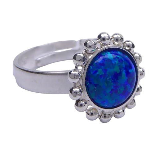 Blauer 8mm Lab Opal Ring 925 Sterling Silber für Damen und Mädchen Die Größe ist verstellbar von XieXie