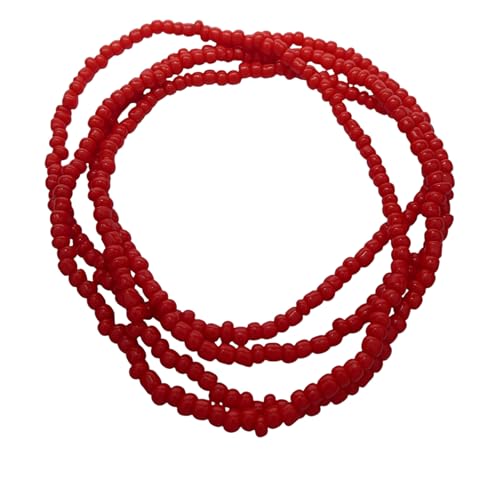 Boho Armband Halskette Fußkettchen Taillenband in vielen Farben elastisch für Damen und Mädchen (Rot) von XieXie