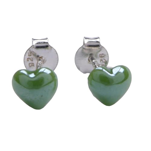 Elegante Mini Herz Ohrstecker aus 925 Sterling Silber mit Lind Grünem Glas - 6mm von XieXie