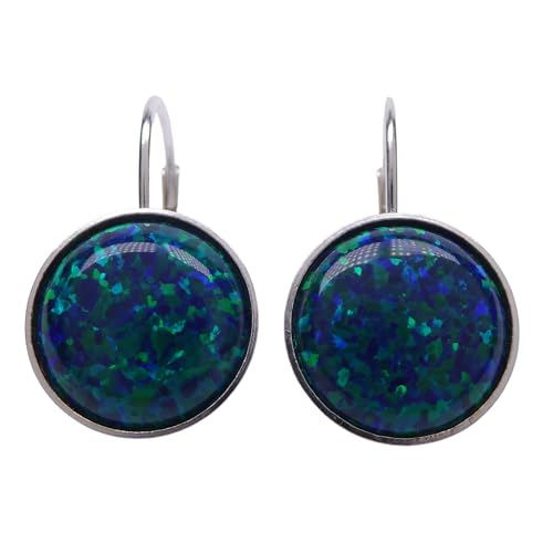 Grüne 12mm Opal Ohrringe mit 925 Sterling Silber Brisuren für Frauen und Mädchen von XieXie