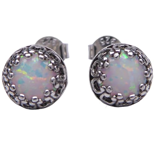 Lab Opal Ohrstecker aus 925 Sterling Silber antik 6mm Ohrringe für Damen und Mädchen (Weiß) von XieXie