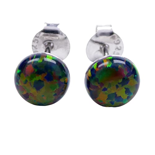 Lab Opal Ohrstecker aus 925 Sterling Silber rhodiniert 6mm Ohrringe für Damen und Mädchen (Black) von XieXie